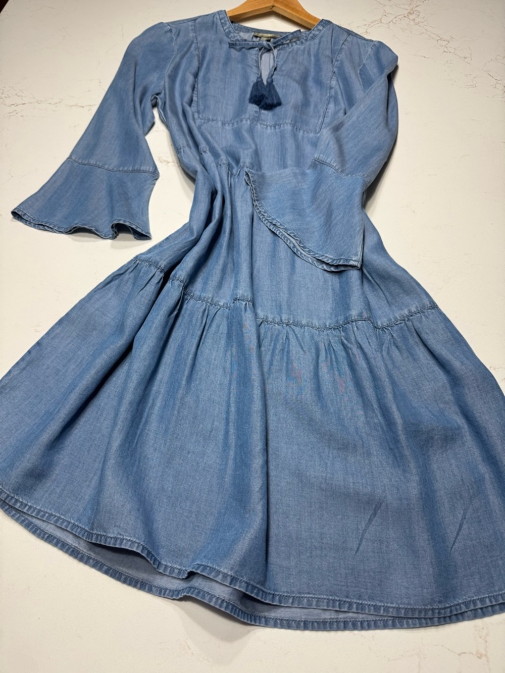 Style & Co Chambray Tiered Dress Blue Size PM